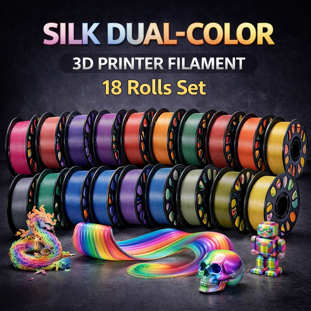 Dual Color Silk PLA Filament Set, 18 Rolls 3D Printer Filament Bundle, Glossy Shiny Finish, Smooth Printing Material