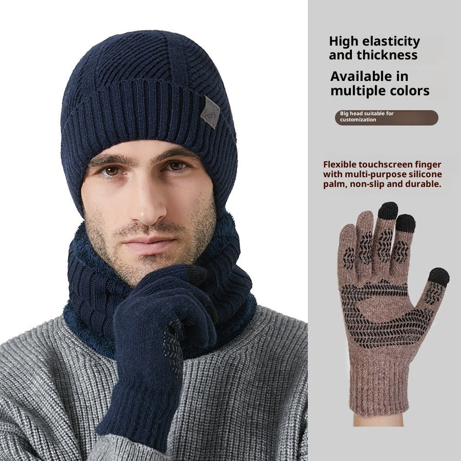 Men’s Winter 3-Piece Set – Thickened Hat, Scarf & Gloves for Cold Weather