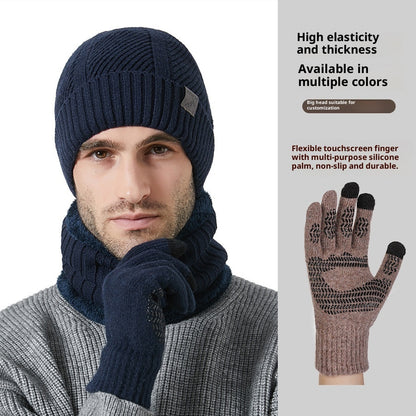 Men’s Winter 3-Piece Set – Thickened Hat, Scarf & Gloves for Cold Weather