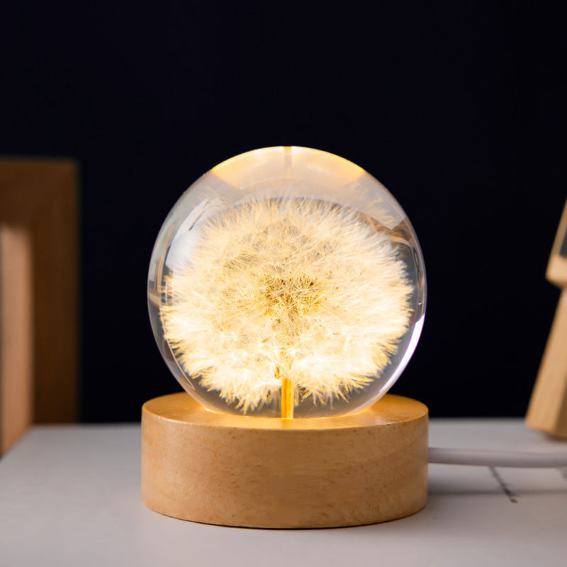 Glowing Dandelion Flower Crystal Sphere – Desktop Ornament & Gift Decor