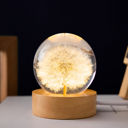Glowing Dandelion Flower Crystal Sphere – Desktop Ornament & Gift Decor
