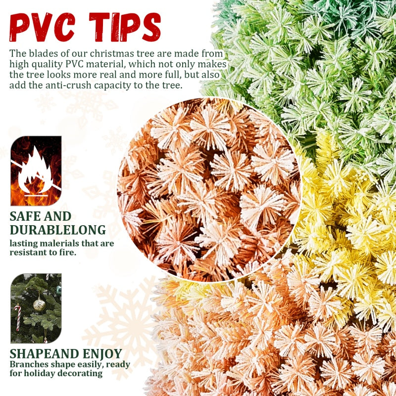 6FT / 7.5FT Artificial Rainbow Christmas Tree – Hinged Design with Colorful PVC Branch Tips (Unlit)