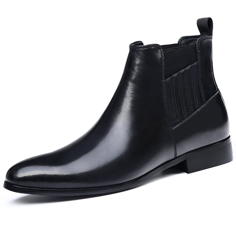 Men’s Retro British Chelsea Boots – Pointed Toe High-Top Leather Style