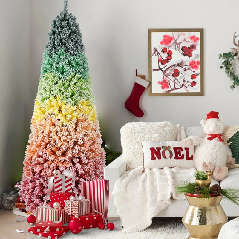 6FT / 7.5FT Artificial Rainbow Christmas Tree – Hinged Design with Colorful PVC Branch Tips (Unlit)
