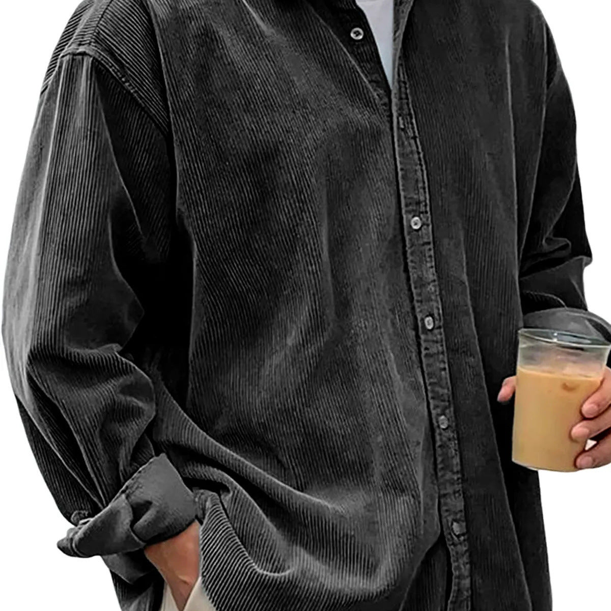 Men’s Casual Loose Thick Shirt Jacket – Autumn & Winter Warm Overshirt Coat
