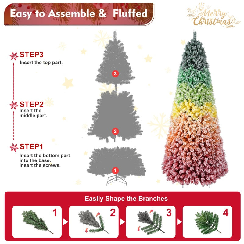 6FT / 7.5FT Artificial Rainbow Christmas Tree – Hinged Design with Colorful PVC Branch Tips (Unlit)