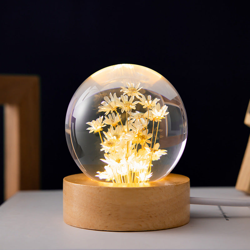 Glowing Dandelion Flower Crystal Sphere – Desktop Ornament & Gift Decor