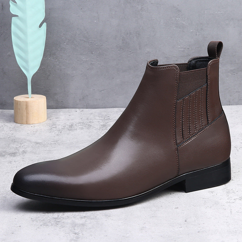 Men’s Retro British Chelsea Boots – Pointed Toe High-Top Leather Style