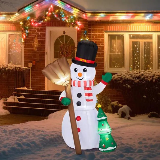 6.2FT Lighted Inflatable Snowman Holding Groom – Funny Christmas Blow-Up Yard Decoration with LED Lights