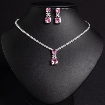 Elegant Small Square Zircon Pendant Earrings – Bride Collarbone Chain Design Jewelry
