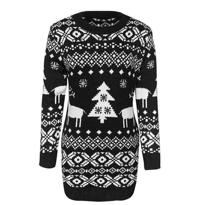 Women’s Christmas Elk & Snowflake Sweater – Cute Ugly Xmas Long Sleeve Knit Pullover | Soft Winter Jacquard Jumper