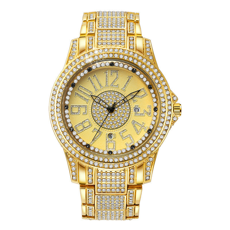 Luxury Men’s Diamond Accent Quartz Watch with Durable Alloy Strap & Date Display
