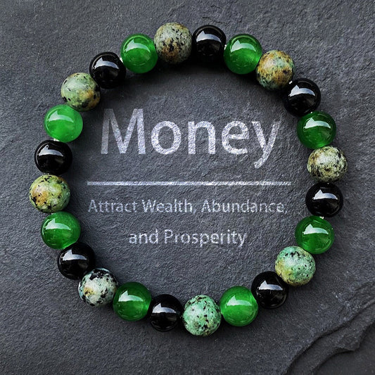 Men’s Casual Green Onyx & Obsidian Crystal Bracelet – Natural Stone Energy Jewelry