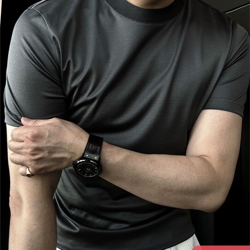 Men’s Ice Silk Soft Breathable Round Neck Short Sleeve T-Shirt – Lightweight Summer Top