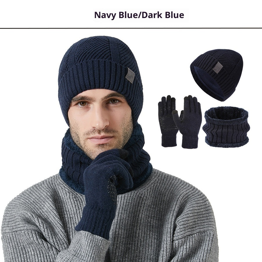 Men’s Winter 3-Piece Set – Thickened Hat, Scarf & Gloves for Cold Weather
