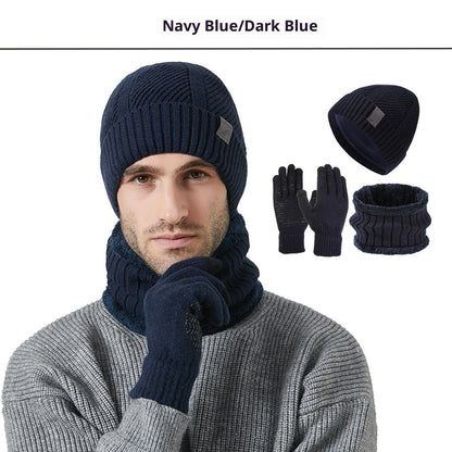 Men’s Winter 3-Piece Set – Thickened Hat, Scarf & Gloves for Cold Weather