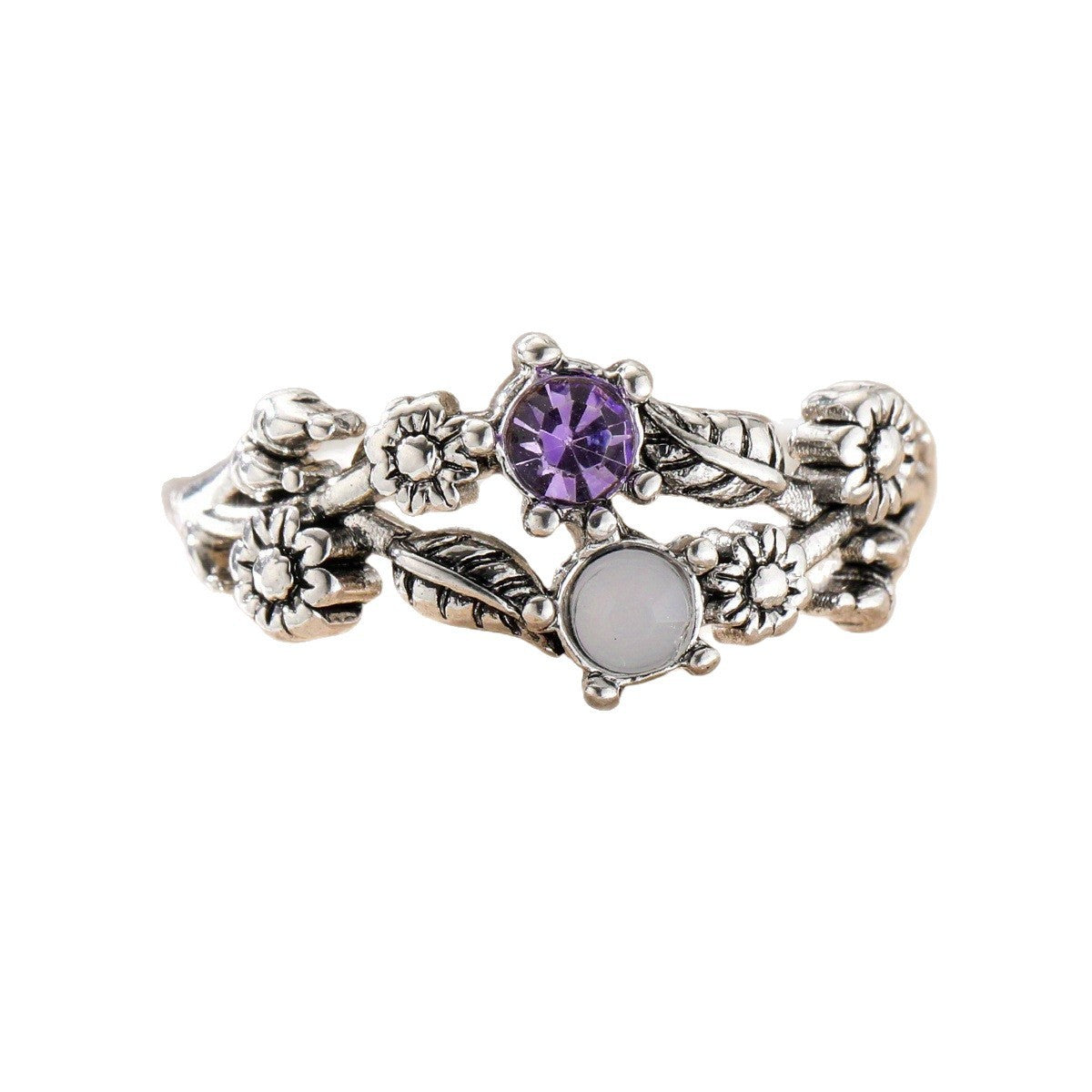 Royal Purple Blossom Gemstone Flower Ring for Women – Elegant Floral Crystal Jewelry