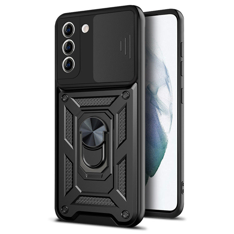 Magnetic Armor Bracket Phone Case with Push-Window Camera Cover – Full Protection with Stand Function