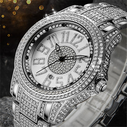 Luxury Men’s Diamond Accent Quartz Watch with Durable Alloy Strap & Date Display