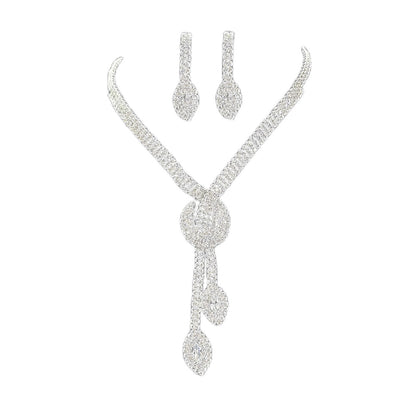 Women’s Luxury Sparkling Full-Diamond Jewelry Set – Shining Necklace & Earrings Two-Piece Collection