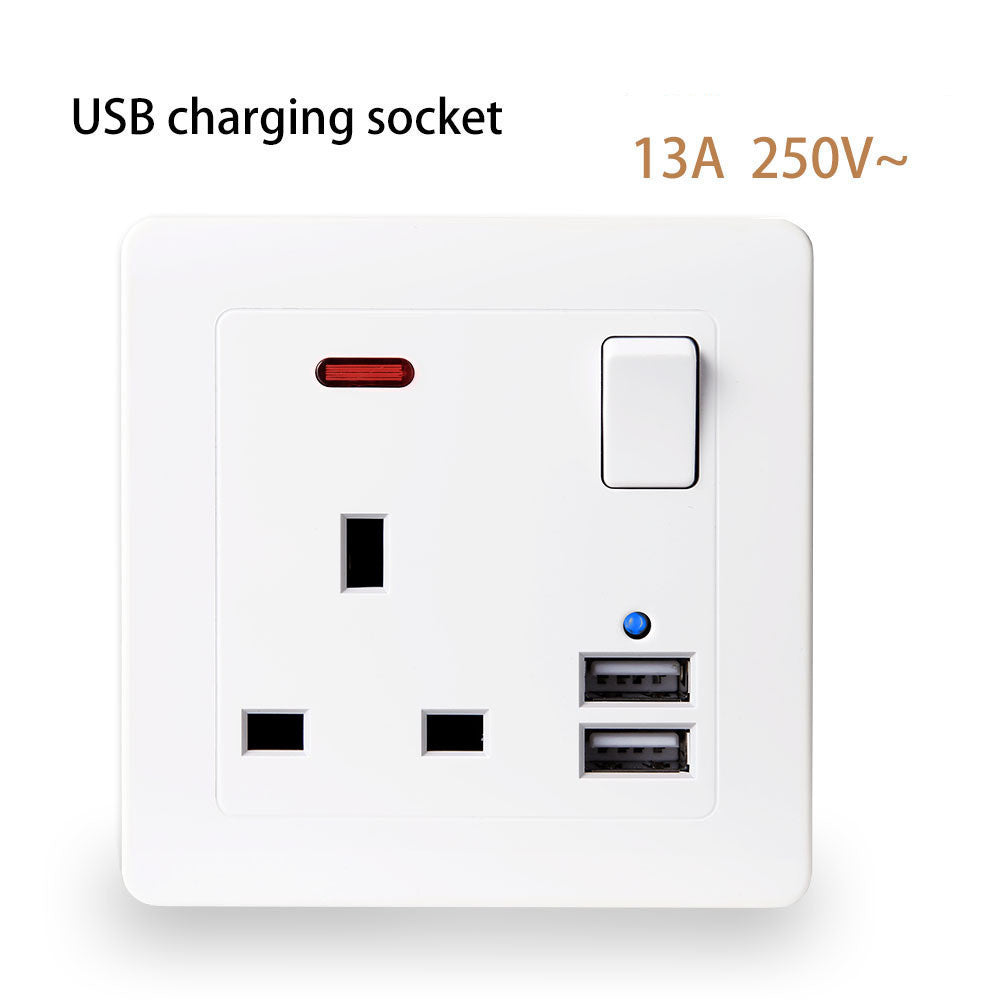British Standard 3-Pin USB Wall Socket Panel – Dual USB Fast Charging Power Outlet
