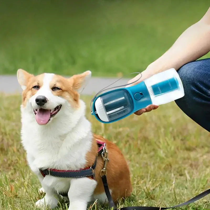 3-in-1 Portable Dog Water Cup – Food Container & Garbage Bag Dispenser