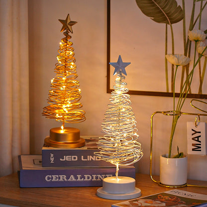 LED Spiral Christmas Tree Table Lamp – Wrought Iron Holiday Night Light & Festive Desktop Ornament