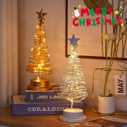 LED Spiral Christmas Tree Table Lamp – Wrought Iron Holiday Night Light & Festive Desktop Ornament