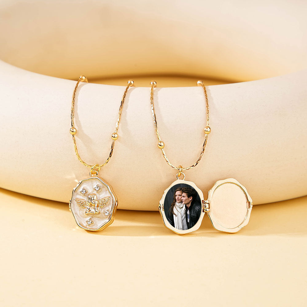 Vintage Angel Locket Necklace – Opening Photo Box Pendant for Pets & Memories
