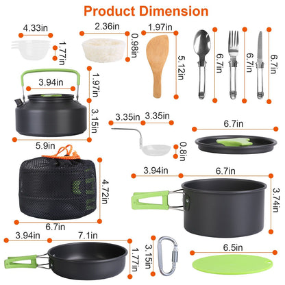 16PCS Camping Cookware Set – Portable Aluminum Pot, Pan & Stove Kit (Pan-European Shipping)