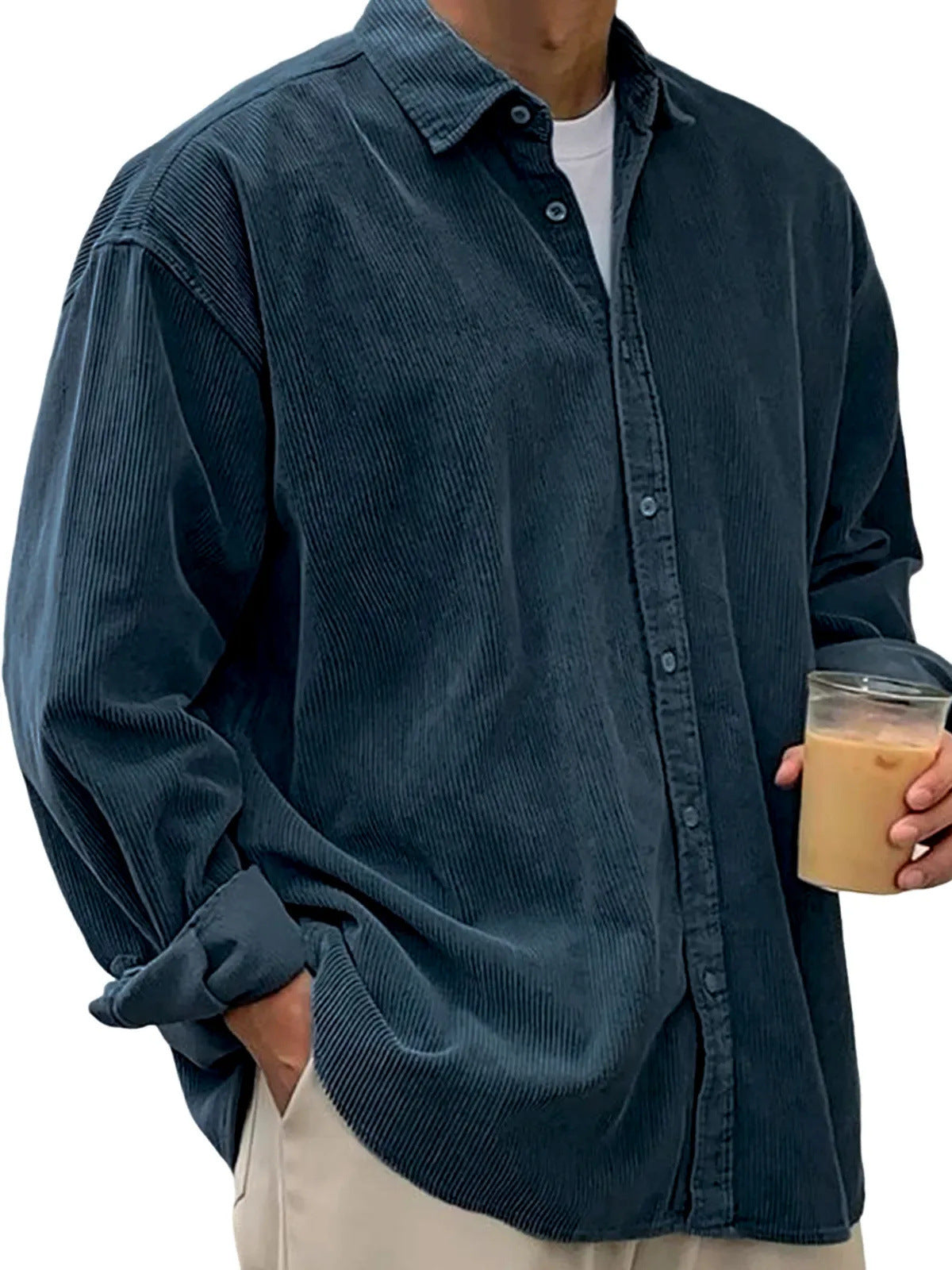 Men’s Casual Loose Thick Shirt Jacket – Autumn & Winter Warm Overshirt Coat