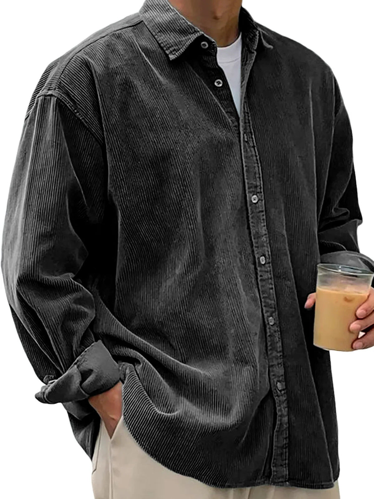 Men’s Casual Loose Thick Shirt Jacket – Autumn & Winter Warm Overshirt Coat
