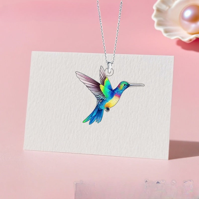 Colorful Hummingbird Jewelry Set – Necklace & Earrings Two-Piece Collection for Women