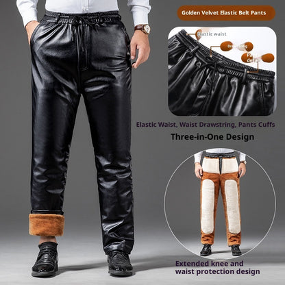 Men’s Thick Fleece-Lined Leather Coat – Wide-Cut Winter Warm Heavy Jacket