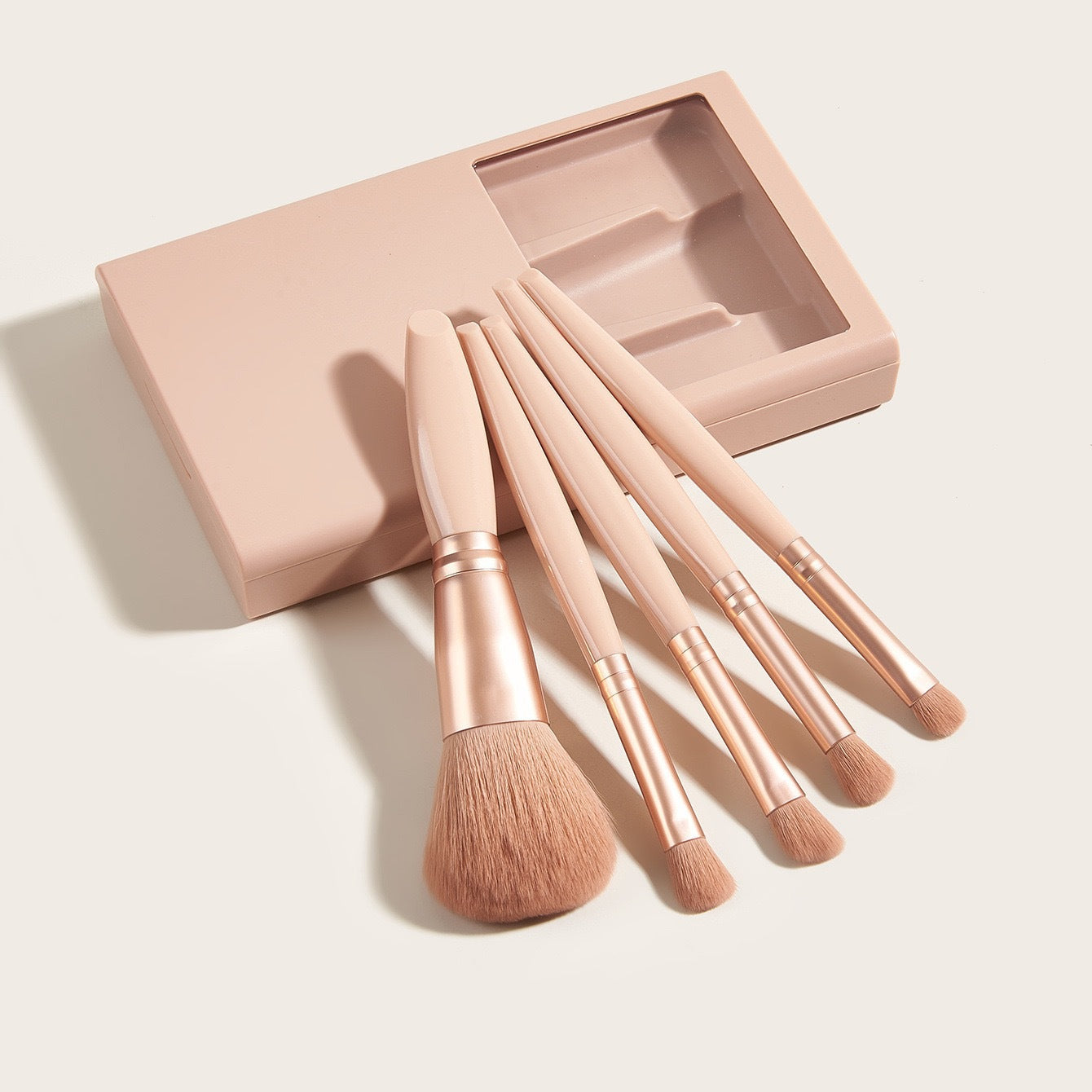 5-Piece Makeup Brush & Mirror Travel Set – Compact Beauty Kit for On-the-Go Touch-Ups