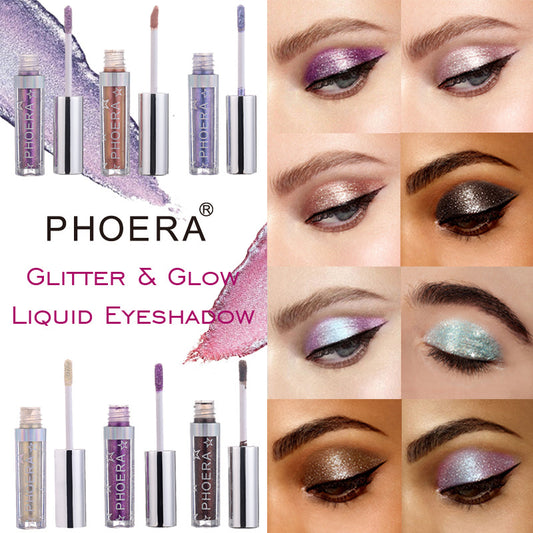 PHOERA Glitter & Glow Liquid Eyeshadow Set – 12 Metallic Shimmer Shades