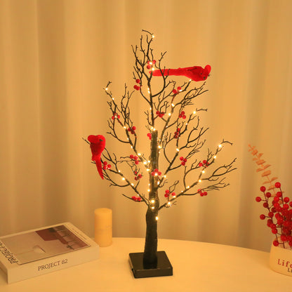 Mini Birch LED Christmas Tree with Cardinals – Holiday Table Decor