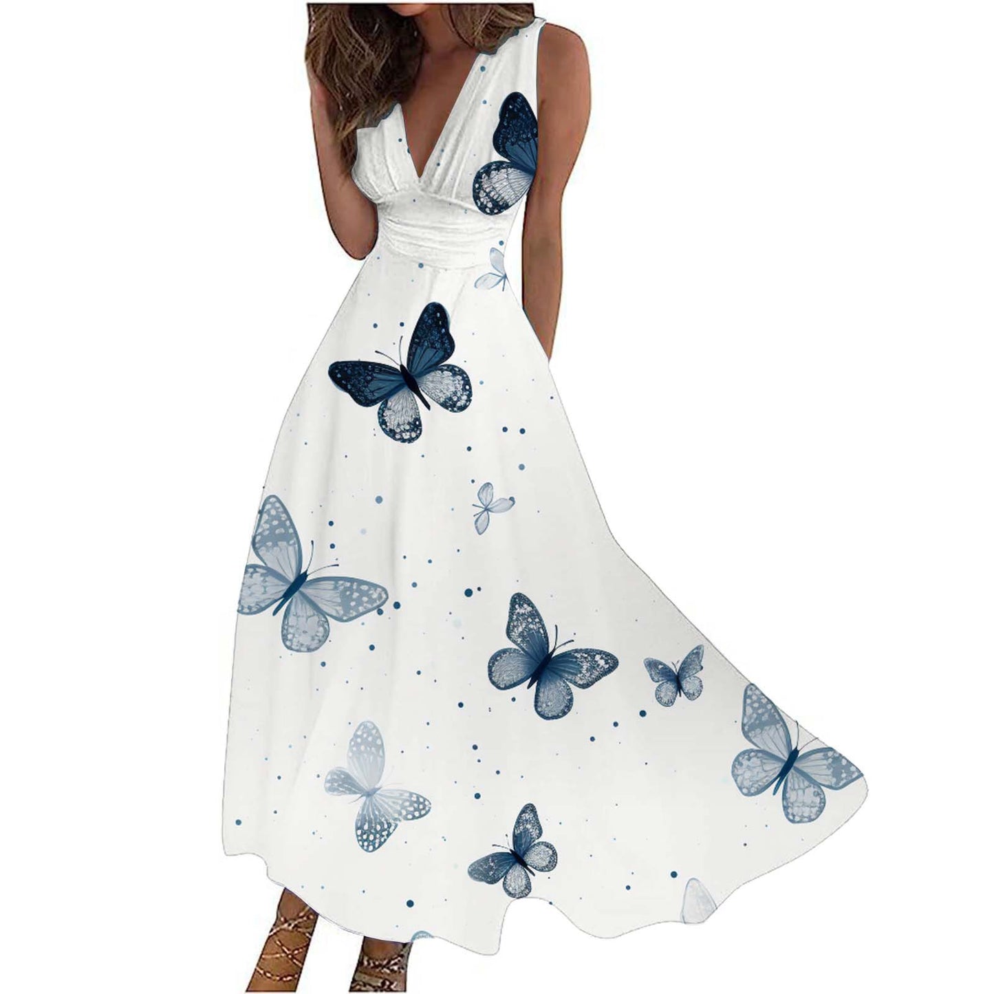 Womens Fashionable Casual V-Neck Sleeveless Dress