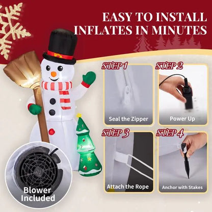 6.2FT Lighted Inflatable Snowman Holding Groom – Funny Christmas Blow-Up Yard Decoration with LED Lights