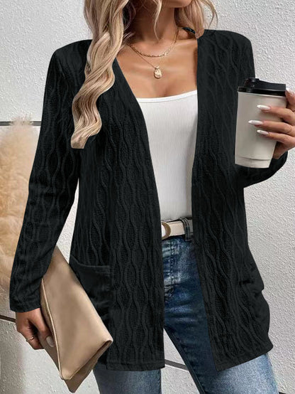 Hollow-Out Casual Knitted Long-Sleeve Cardigan – Stylish Commuter Sweater