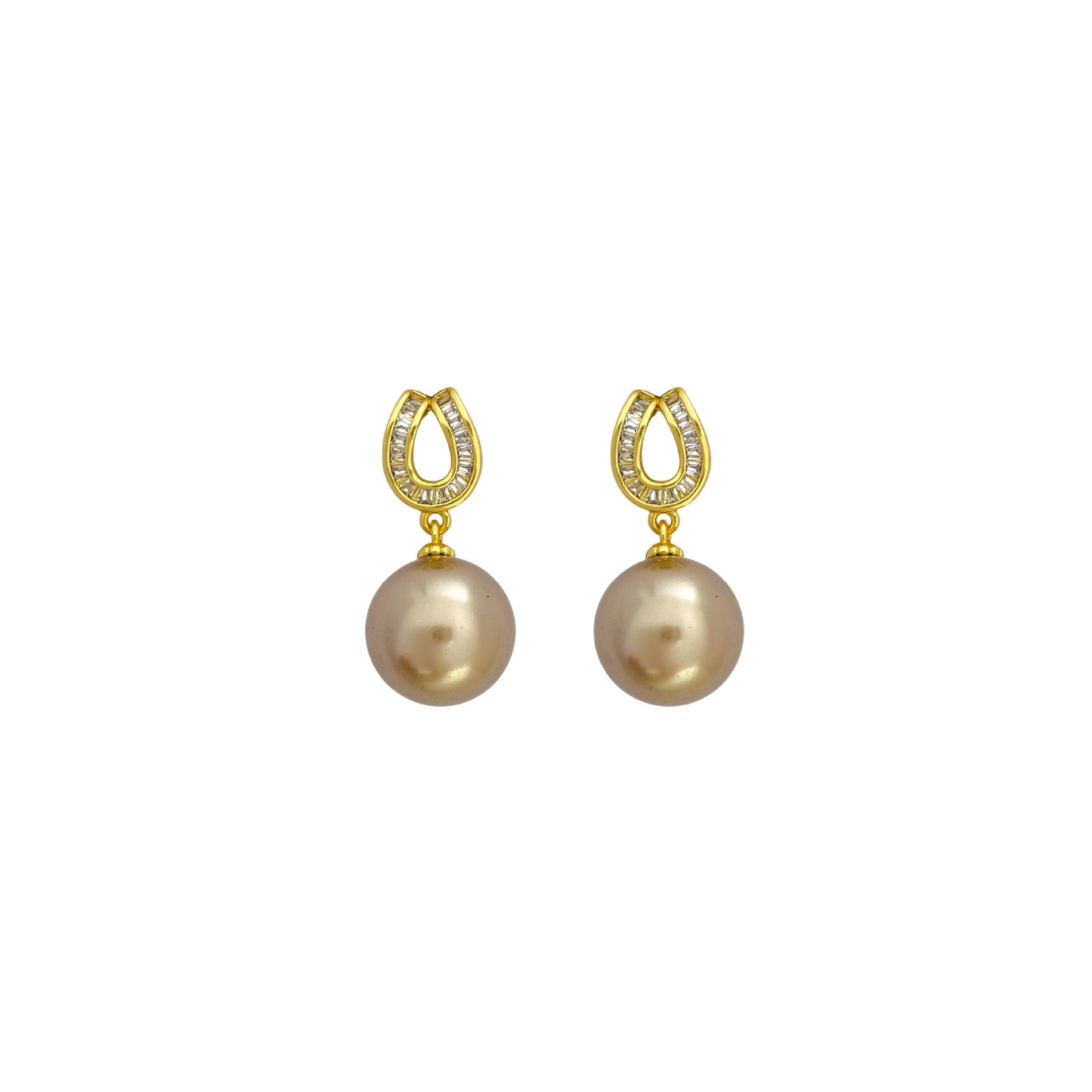 Elegant Geometric Champagne Pearl Earrings – Modern Luxury Drop Jewelry for Women