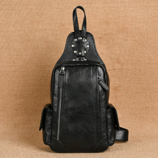 Vintage Genuine Leather Men’s Chest Bag – Compact Crossbody Sling for Everyday Carry