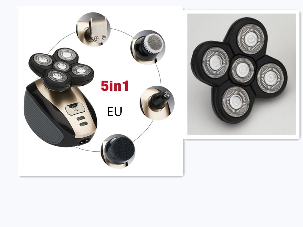 5-in-1 Electric Head Shaver for Men – Multi-Blade Rotary Razor with Beard, Nose & Facial Grooming Kit