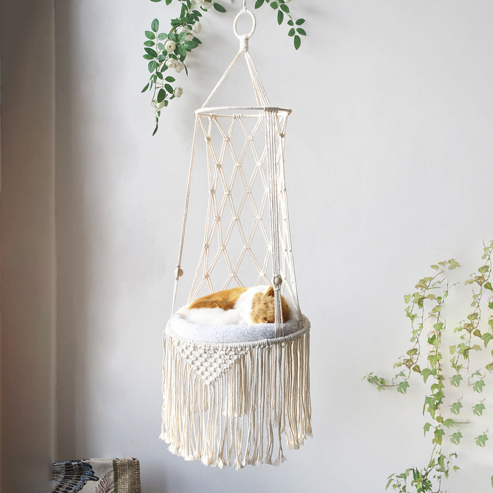 Macrame Hanging Cat Bed – Wall-Mounted Hammock Swing for Cats & Small Pets