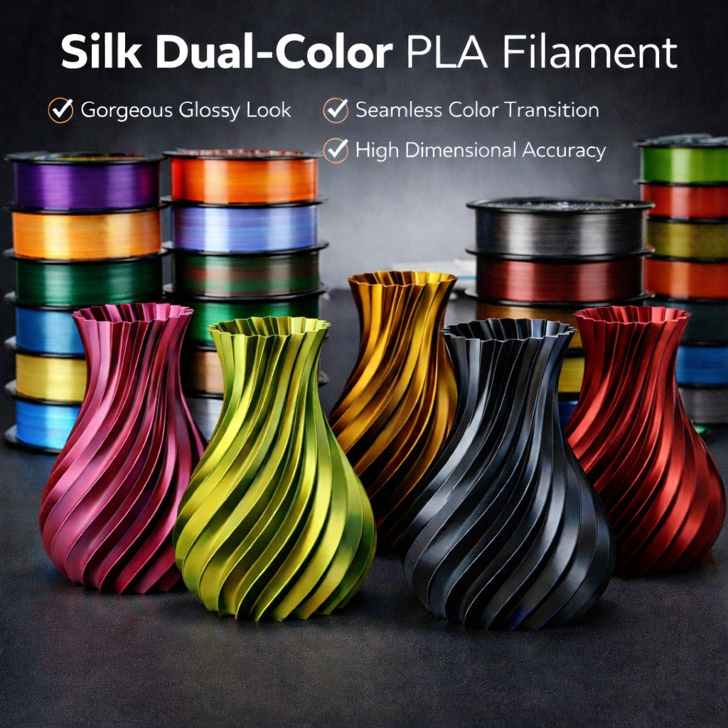 Dual Color Silk PLA Filament Set, 18 Rolls 3D Printer Filament Bundle, Glossy Shiny Finish, Smooth Printing Material