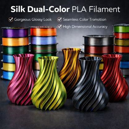 Dual Color Silk PLA Filament Set, 18 Rolls 3D Printer Filament Bundle, Glossy Shiny Finish, Smooth Printing Material