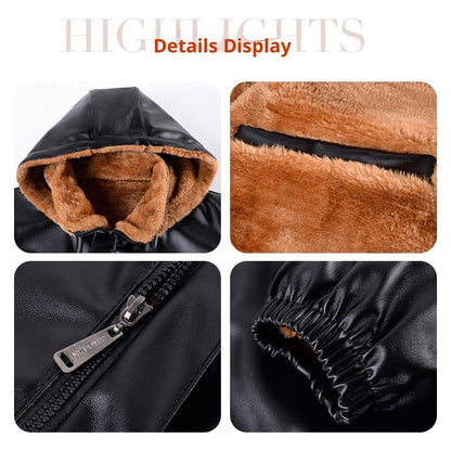 Men’s Thick Fleece-Lined Leather Coat – Wide-Cut Winter Warm Heavy Jacket