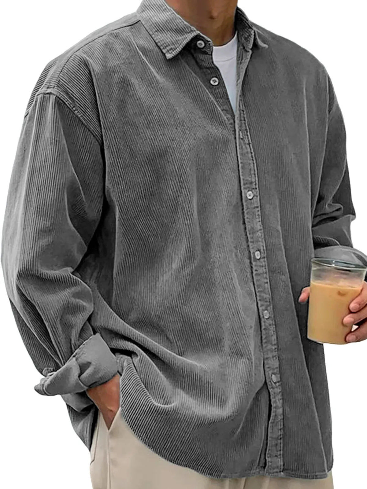 Men’s Casual Loose Thick Shirt Jacket – Autumn & Winter Warm Overshirt Coat