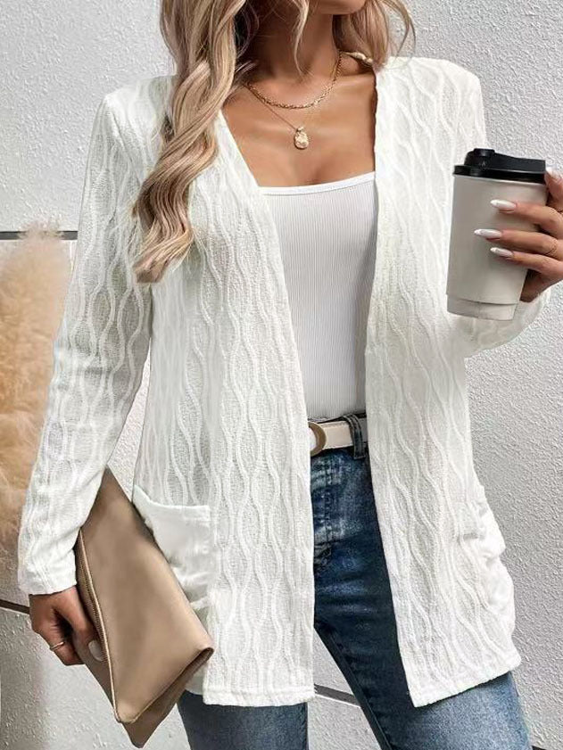 Hollow-Out Casual Knitted Long-Sleeve Cardigan – Stylish Commuter Sweater