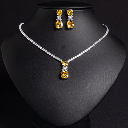 Elegant Small Square Zircon Pendant Earrings – Bride Collarbone Chain Design Jewelry